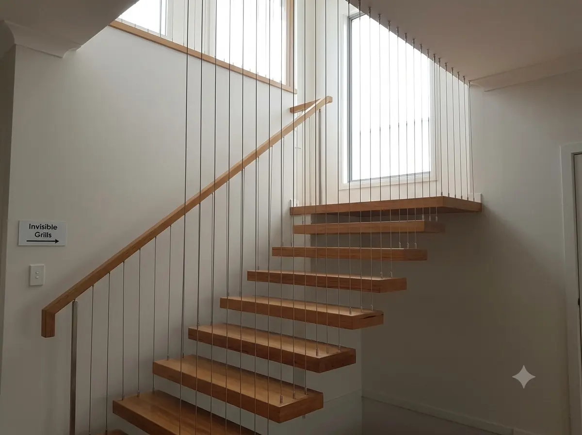 Invisible grill staircase safety installation in Bangalore